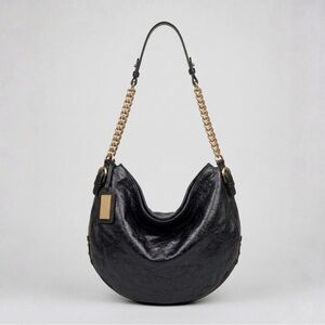 BADGLEY MISCHKA Slouchy Hobo Black Leather Shoulder Bag, Chunky Chain Hardware
